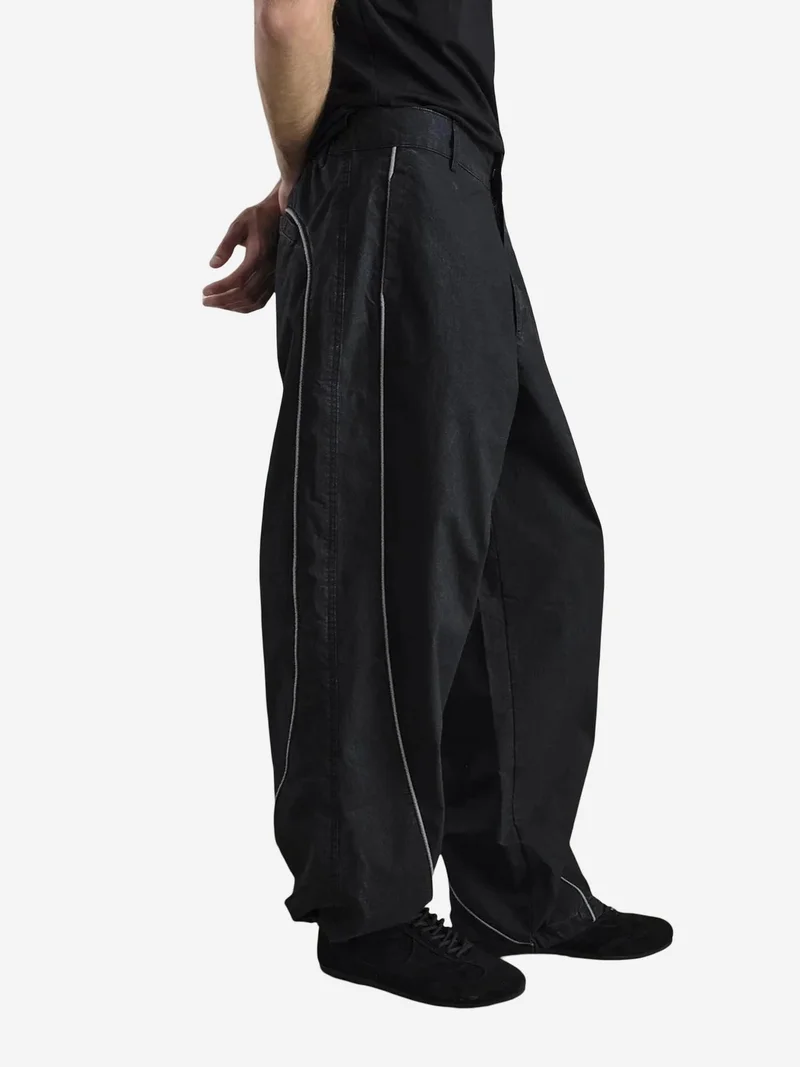 Giesto Black GIESTO Contrast Binding Detailed Baggy Ripstop Pants for Men | Best Price UAE